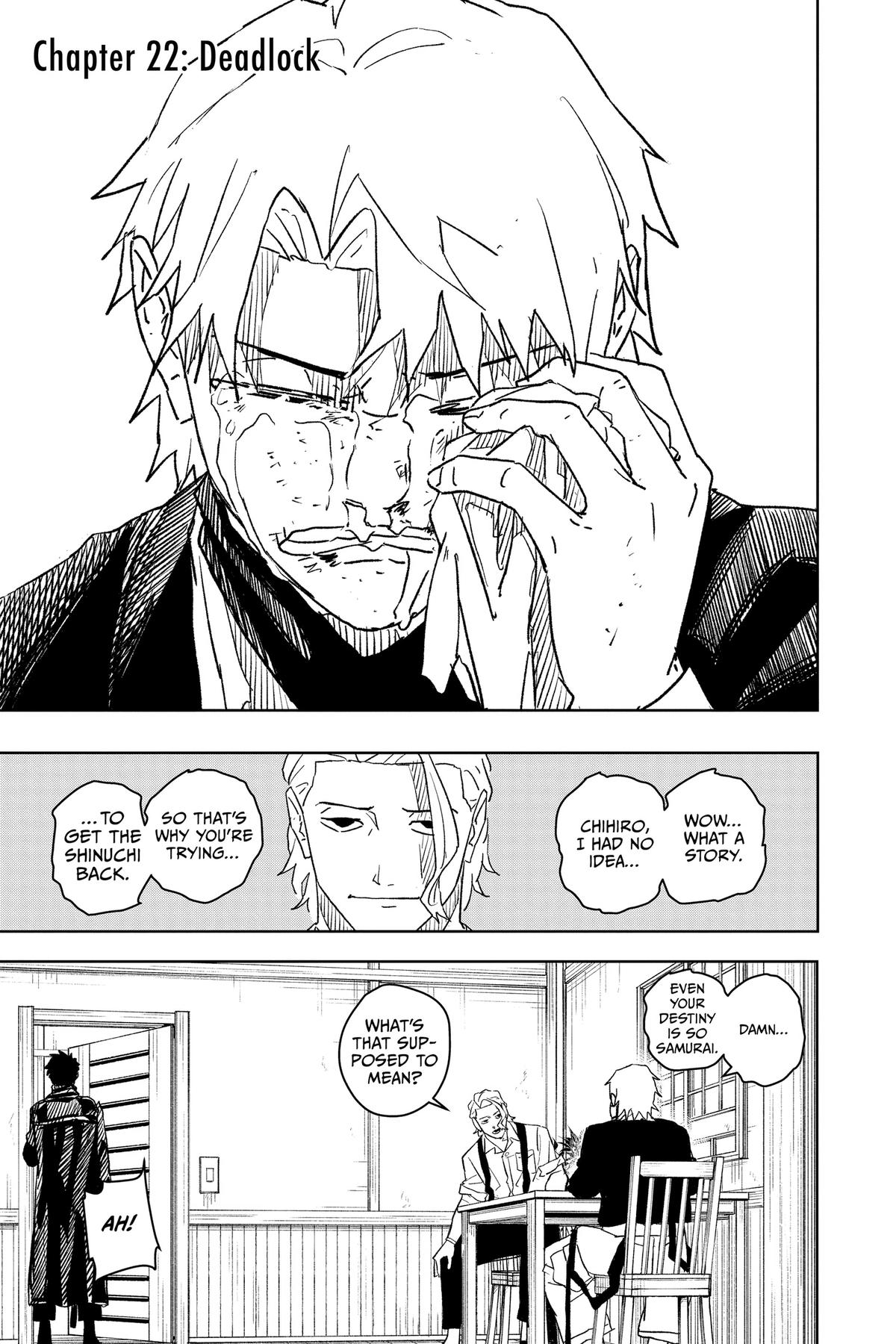 Kagurabachi Manga Chapter 22 page 1 - Deadlock scene