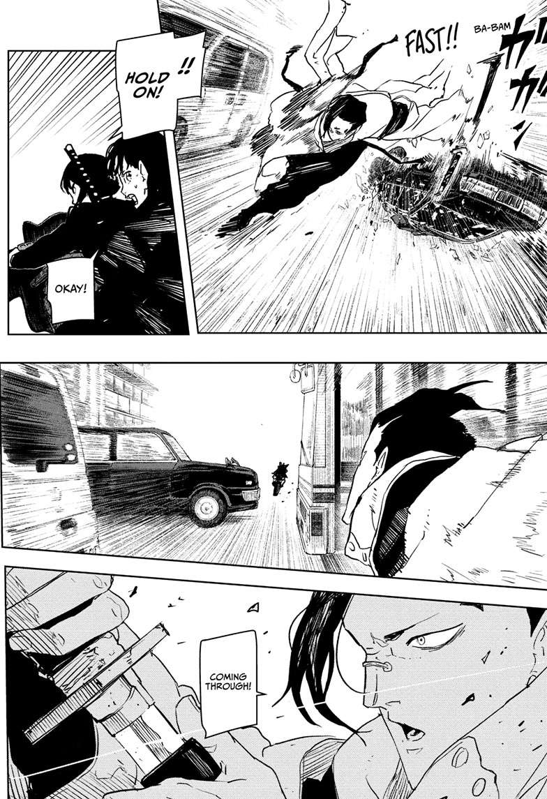 Kagurabachi Manga Chapter 63 page 13 - Car Chase scene