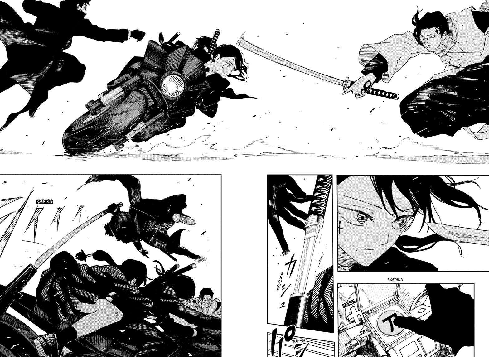 Kagurabachi Manga Chapter 63 page 19 - Car Chase scene